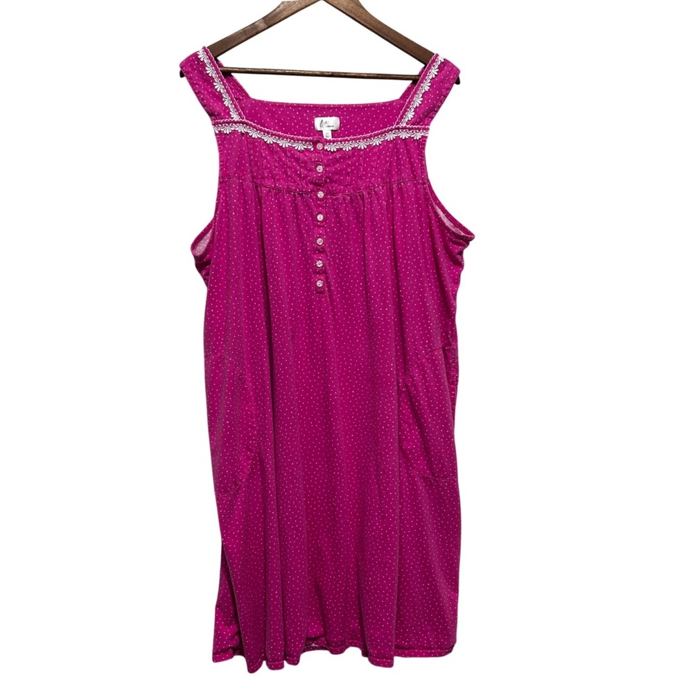 Aria Women Cottagecore Prairie Nightgown 3X Pink Polka Dot Lace Trim Cotton
